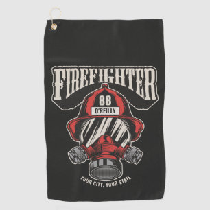 Personalisierte Feuerwehrmaske Feuerwehrhelm Golfhandtuch