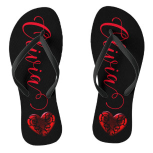 Personalisierte Filigran-Goth-Rotes Herz Flip Flops