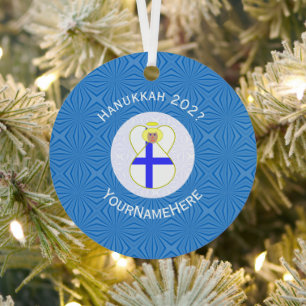 Personalisierte finnische Engel-Hanukkah-Flagge Ornament Aus Metall