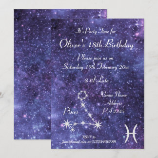 Personalisierte Fische Zodiac Galaxy Party Einladung