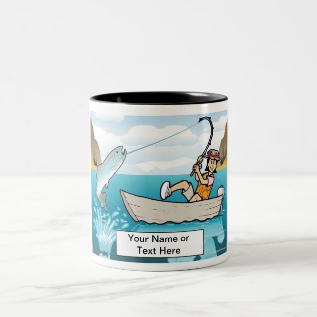 Personalisierte Fischerei - Cartoon von Frauen Zweifarbige Tasse (Mittel)