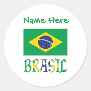 Personalisierte Flagge Brasiliens mit Namen Runder Aufkleber