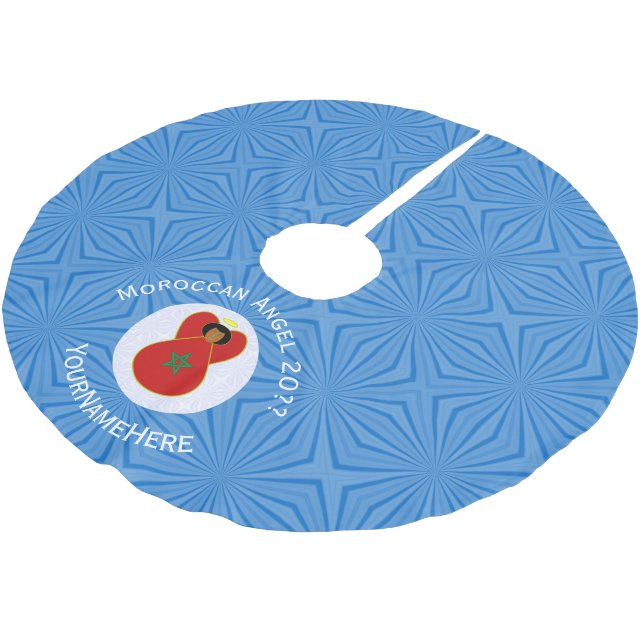 Personalisierte Flagge des marokkanischen Hanukkah Polyester Weihnachtsbaumdecke (Schrägansicht)