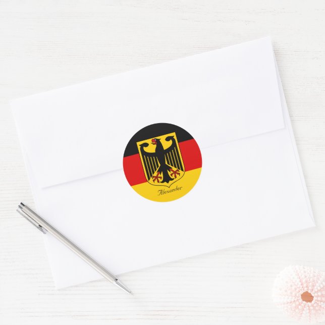 Personalisierte Flagge Deutschlands mit Wappen Runder Aufkleber (Umschlag)