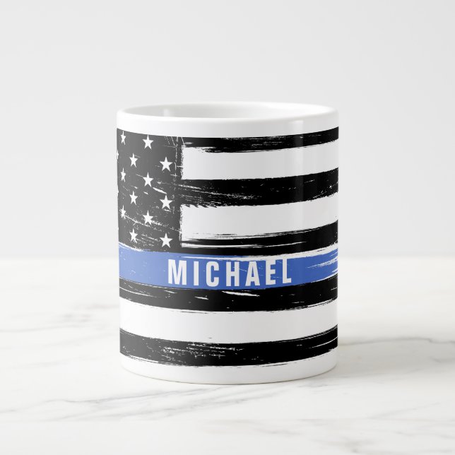 Personalisierte Flagge mit der dünnen blauen Linie Jumbo-Tasse (Vorderseite)