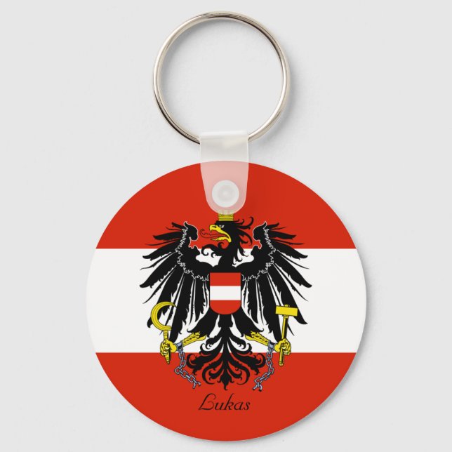 Personalisierte Flagge Österreichs mit Wappen Schlüsselanhänger (Vorderseite)