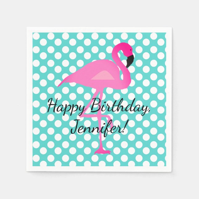 Personalisierte Flamingo und Polka Dot Paper Napki Serviette (Vorderseite)