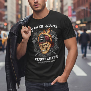 Personalisierte Flammenschädel-Feuerwehr-Ausrüstun T-Shirt