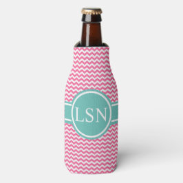 Personalisierte Flasche Cooler - Pink Zigzag Flaschenkühler