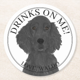 Personalisierte Flat Coated Retriever Hochzeit Runder Pappuntersetzer