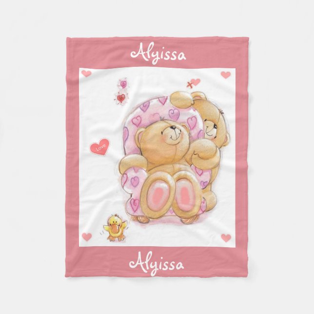 Personalisierte Fleece Blanket/Bär und Herz (Vorderseite)