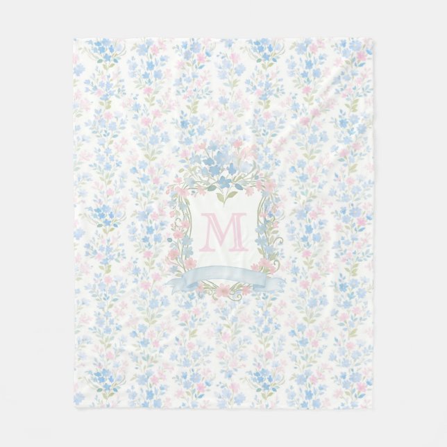 Personalisierte Fleece-Decke mit floralem Monogram Fleecedecke (Vorderseite)