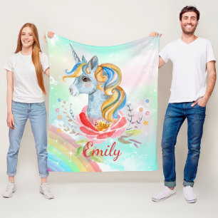 Personalisierte Fleece-Decke mit Regenbogen-Einhor Fleecedecke