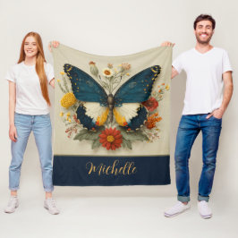 Personalisierte Fleece-Decke Schmetterling Floral  Fleecedecke