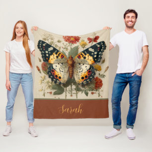 Personalisierte Fleece-Decke Schmetterling Floral Fleecedecke