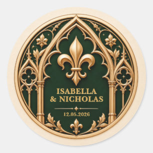 Personalisierte Fleur de Lis Gotische Hochzeit Runder Aufkleber