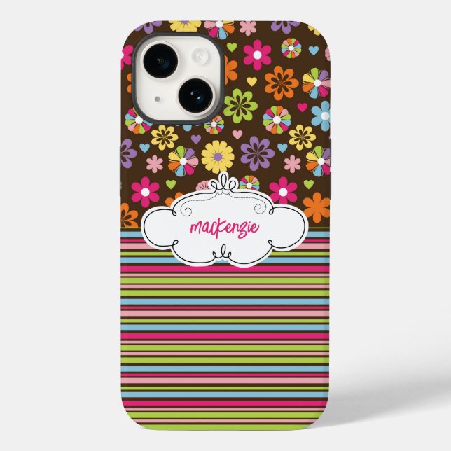 Personalisierte Floral & Stripteppiche Case-Mate iPhone 14 Hülle (Rückseite)