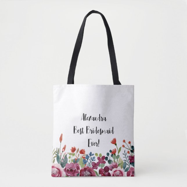 Personalisierte florale Beste Bridesmaid je Totasc Tasche (Vorderseite)