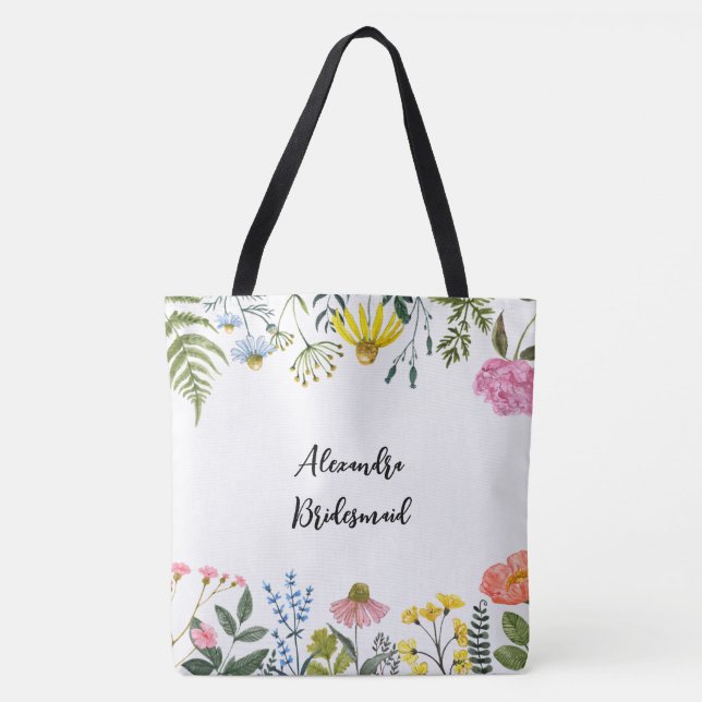 Personalisierte florale Bridesmaid Totbeutel Tasche (Vorderseite)