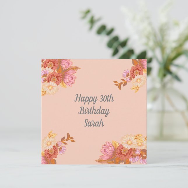 Personalisierte florale Happy Birthday Card (Stehend Vorderseite)