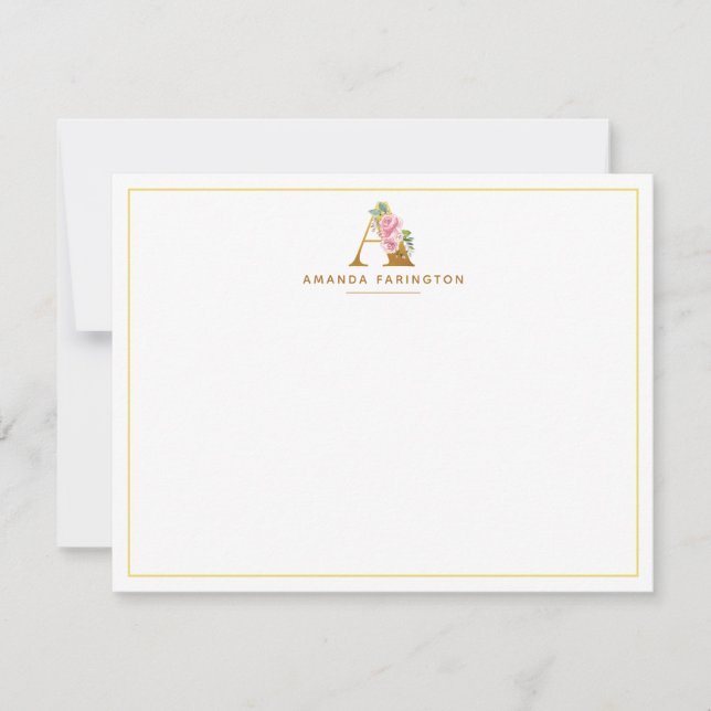 Personalisierte florale Imitat Gold Monogram Initi Mitteilungskarte (Vorderseite)