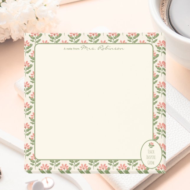 Personalisierte Florale Lehrer-Notizzettel Post-it Klebezettel (Personalized Floral Teacher Sticky Notes | Custom Name Notepad | Teacher Appreciation Gift)