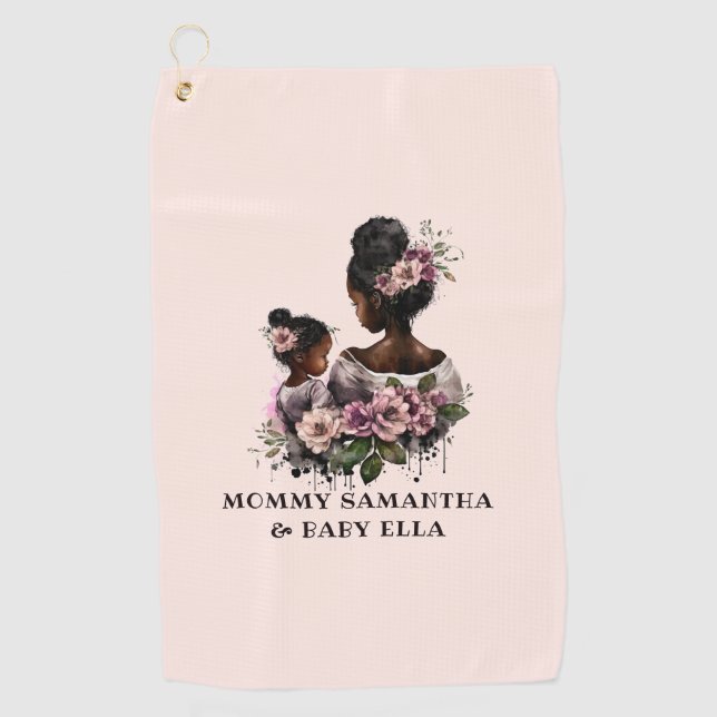 Personalisierte florale Mama und Baby (2) Golfhandtuch (Vorderseite)