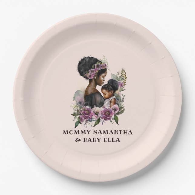 Personalisierte florale Mama und Baby (3) Pappteller (Vorderseite)