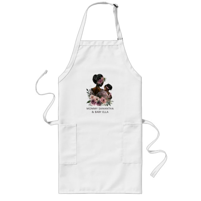 Personalisierte florale Mama und Baby Lange Schürze (Vorne)