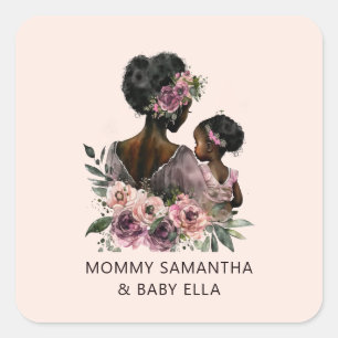 Personalisierte florale Mama und Baby Quadratischer Aufkleber