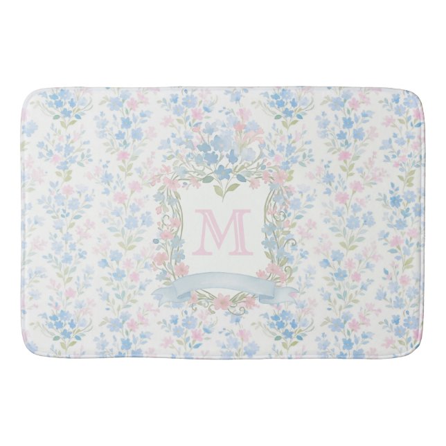 Personalisierte florale Monogramm-Badmatte Badematte (Vorderseite)