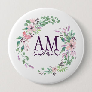 Personalisierte florale Monogramm Frische Frühlin Button