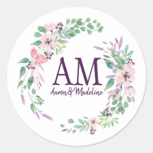 Personalisierte florale Monogramm Frische Frühlin Runder Aufkleber