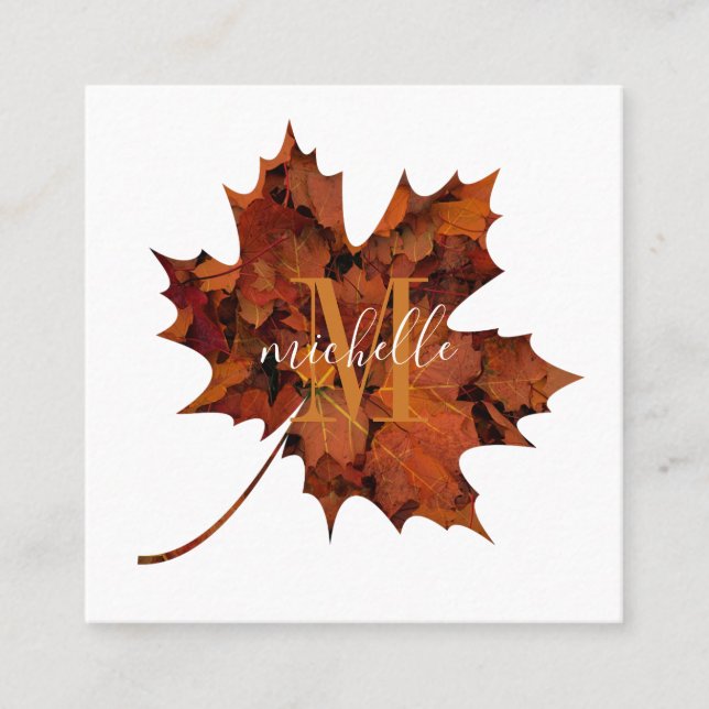 Personalisierte florale Monogramm Herbstblattleaf Quadratische Visitenkarte (Vorderseite)