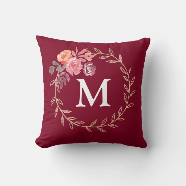 Personalisierte florale Monogramm Kissen (Vorderseite)