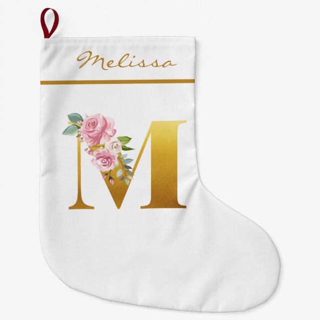 Personalisierte florale Monogramm Letter M Botanis Großer Weihnachtsstrumpf (Vorderseite)
