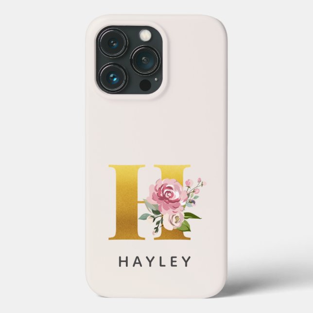 Personalisierte florale Monogramm Name Case-Mate iPhone Hülle (Rückseite)