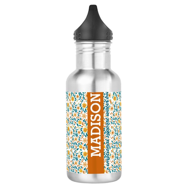 Personalisierte florale Monogramm/Name Edelstahlflasche (Links)