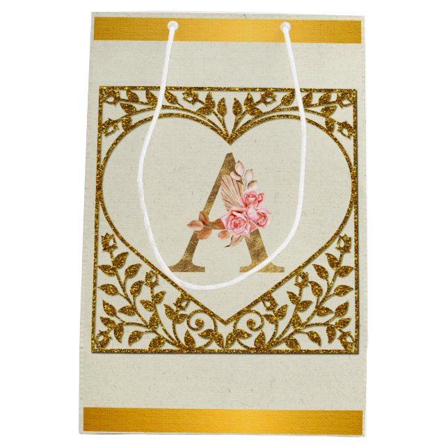 Personalisierte florale Monogramm von A bis Z Mittlere Geschenktüte (Rückseite)