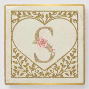Personalisierte florale Monogramm von A bis Z Steinuntersetzer