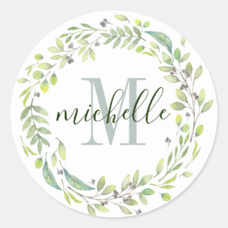Personalisierte florale Monogramm weiches Sommerbl Runder Aufkleber