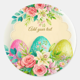 Personalisierte Florale Ostereier & Frühlingsrosen Runder Aufkleber