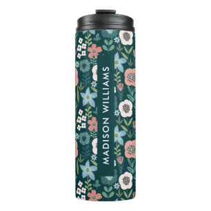 Personalisierte florale Reiseumarmung mit Namen Thermosbecher