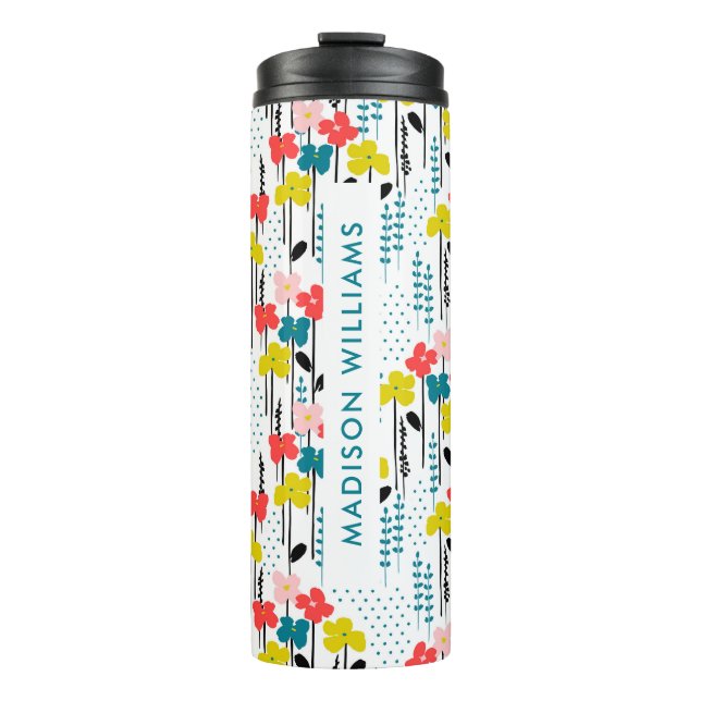 Personalisierte florale Reiseumarmung mit Namen Thermosbecher (Vorderseite)