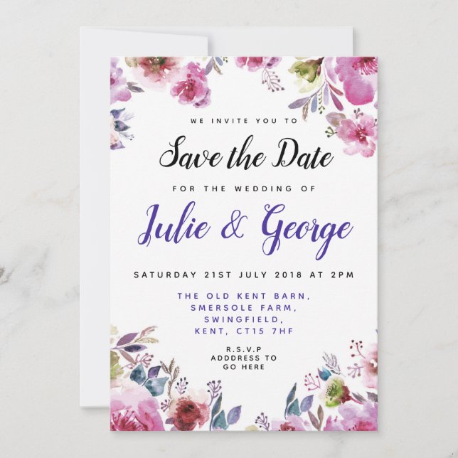 Personalisierte florale Save the Date Einladung (Vorderseite)