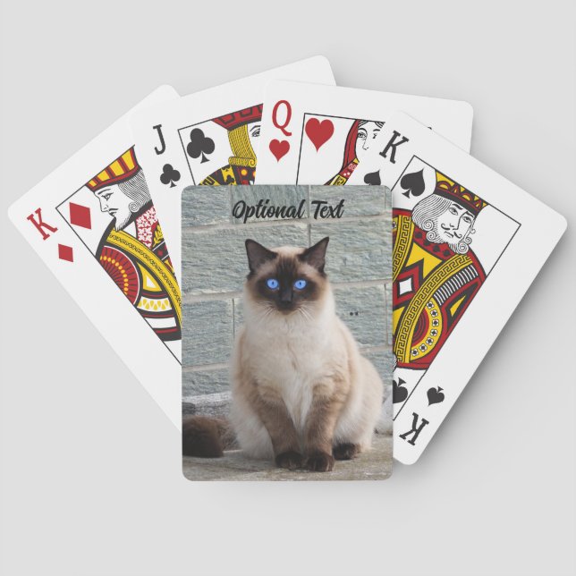 Personalisierte Fluffy-Katze mit blauen Augen Spielkarten (Rückseite)
