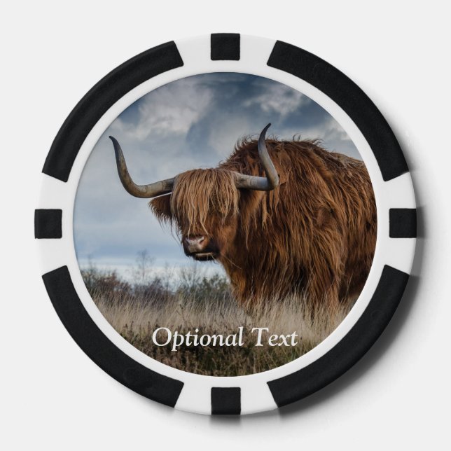 Personalisierte Fluffy Scottish Highland Cow Pokerchips (Vorderseite)