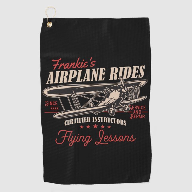 Personalisierte Flugreisen Retro-Flugstunden Golfhandtuch (Vorderseite)