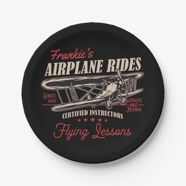 Personalisierte Flugreisen Retro-Flugstunden Pappteller (Vorderseite)