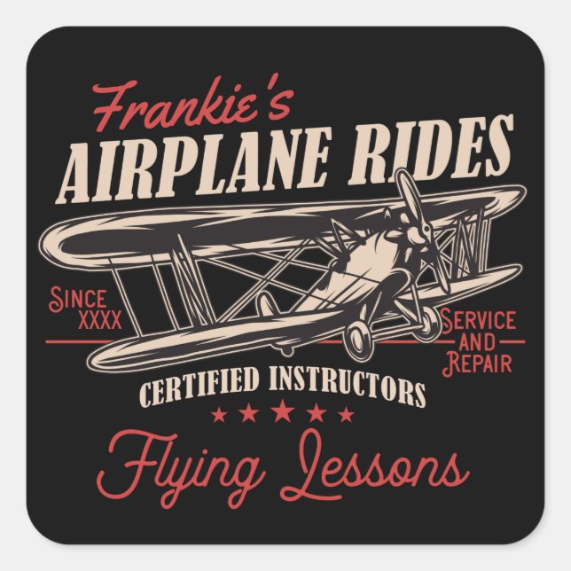 Personalisierte Flugreisen Retro-Flugstunden Quadratischer Aufkleber (Vorderseite)